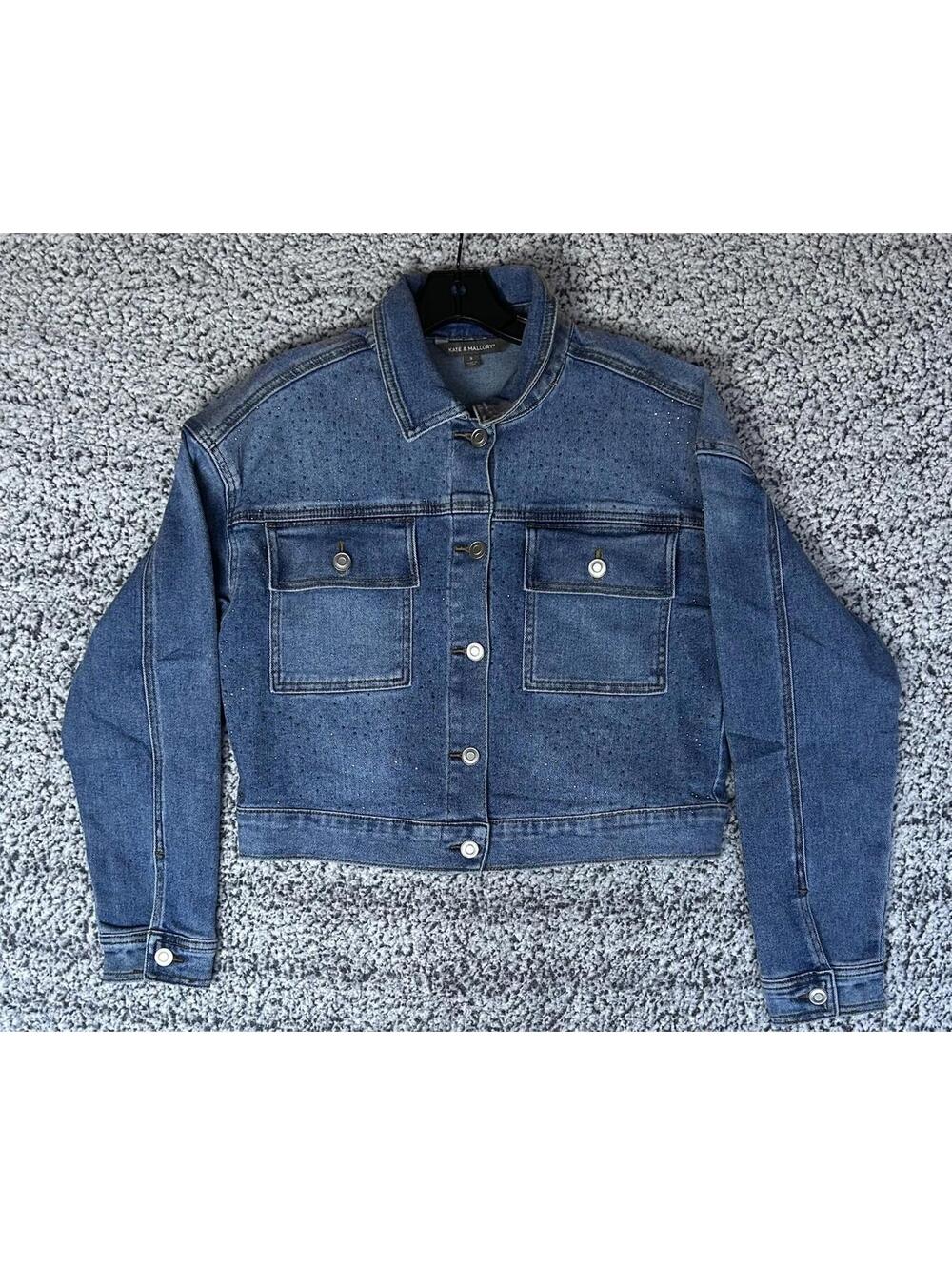Kate & Mallory Denim Jacket Womens Small Blue Rhinestone Studded NWOT